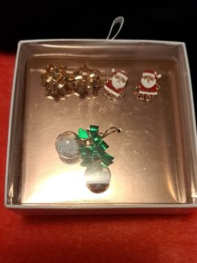 Set of Three Gold-Tone Christmas Earrings (New)